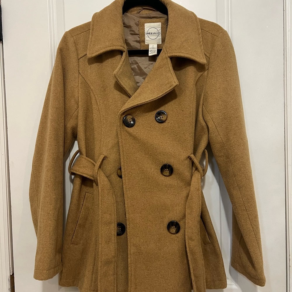 Tan Double-Breasted Peacoat